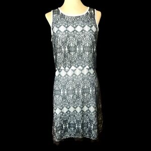 Kensie Elegant Irish Cream Dress w/ Black Lace Overlay, Tiered, Medium